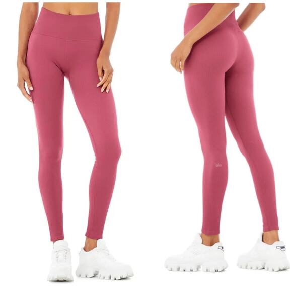 ALO YOGA  Seamless High-Waist Ribbed Legging - Raspberry Sorbet - Picture 1 of 2